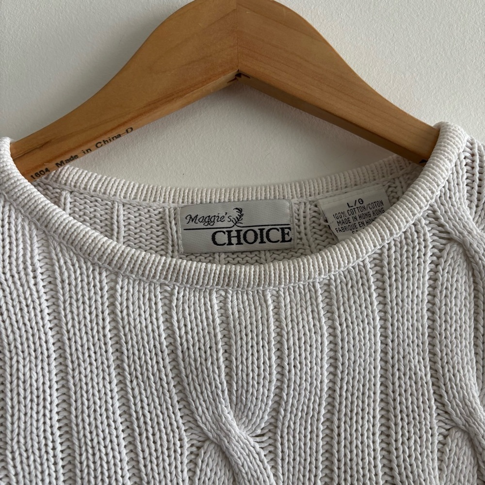 Vintage 100% Cotton Scoop Neck Cable Knit Sweater - Picture 4 of 9